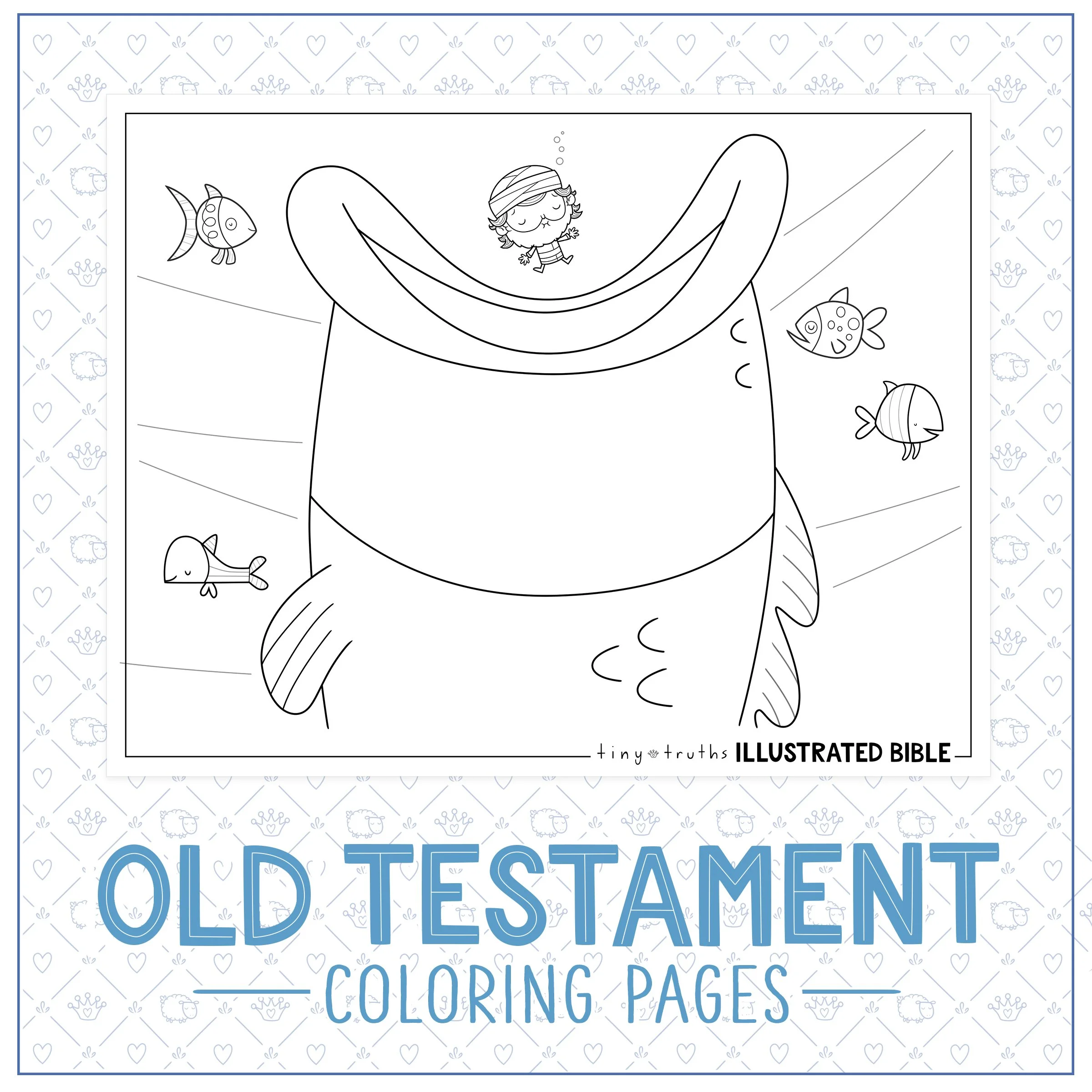 Example of printable Old Testament Bible Story colouring pages—Jonah and the big fish