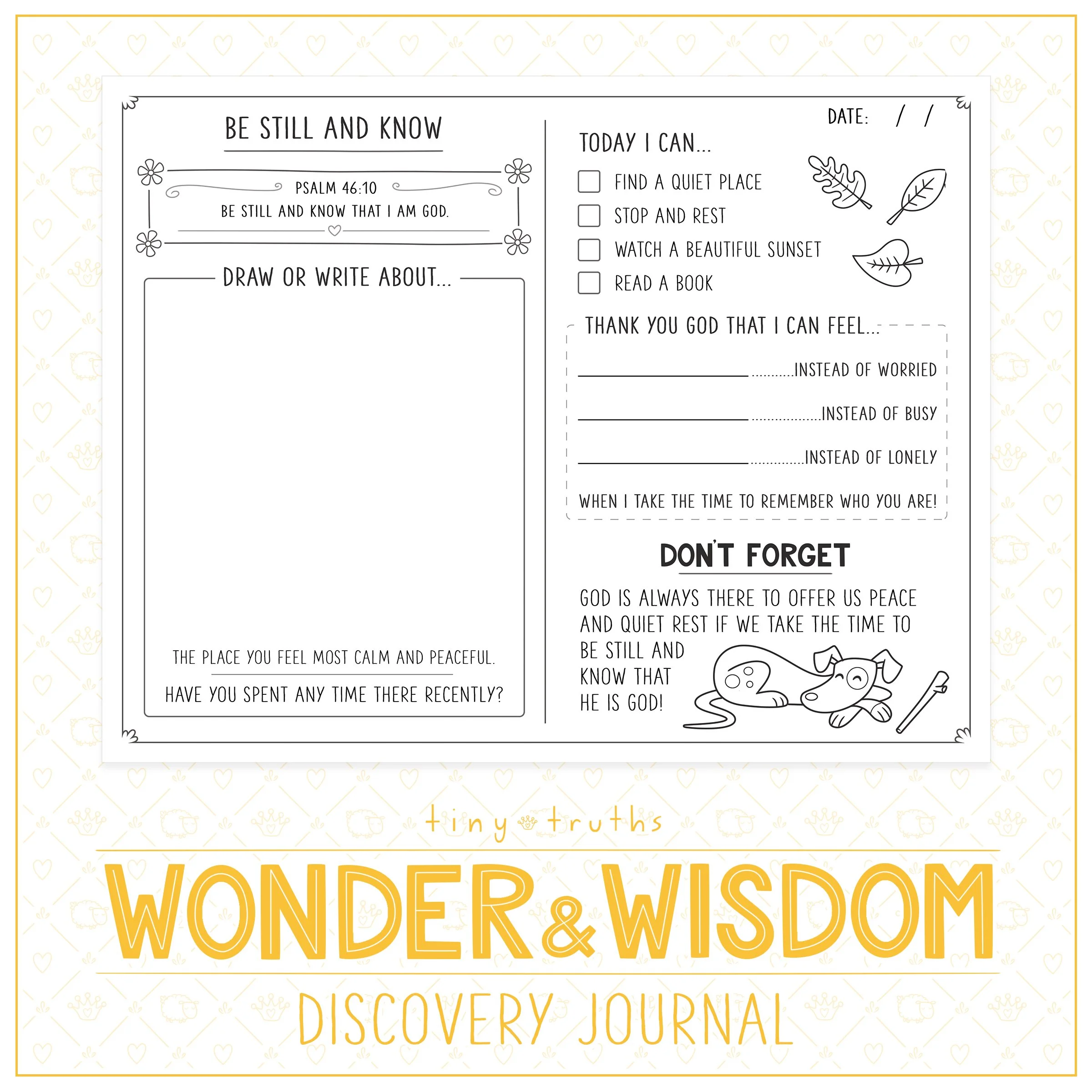 example of printable discovery journal page—Be Still and Know