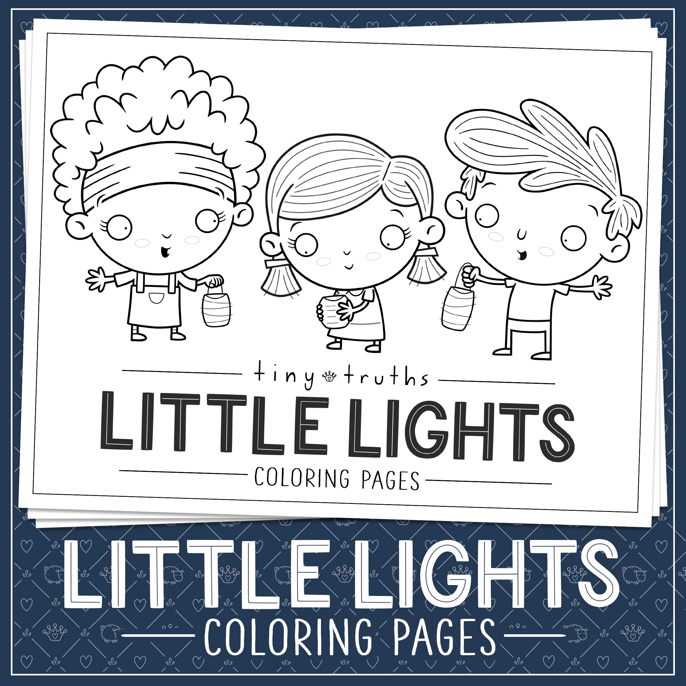 Cover of printable Little Lights devotional colouring pages featuring kids shining their light and the love God gave them