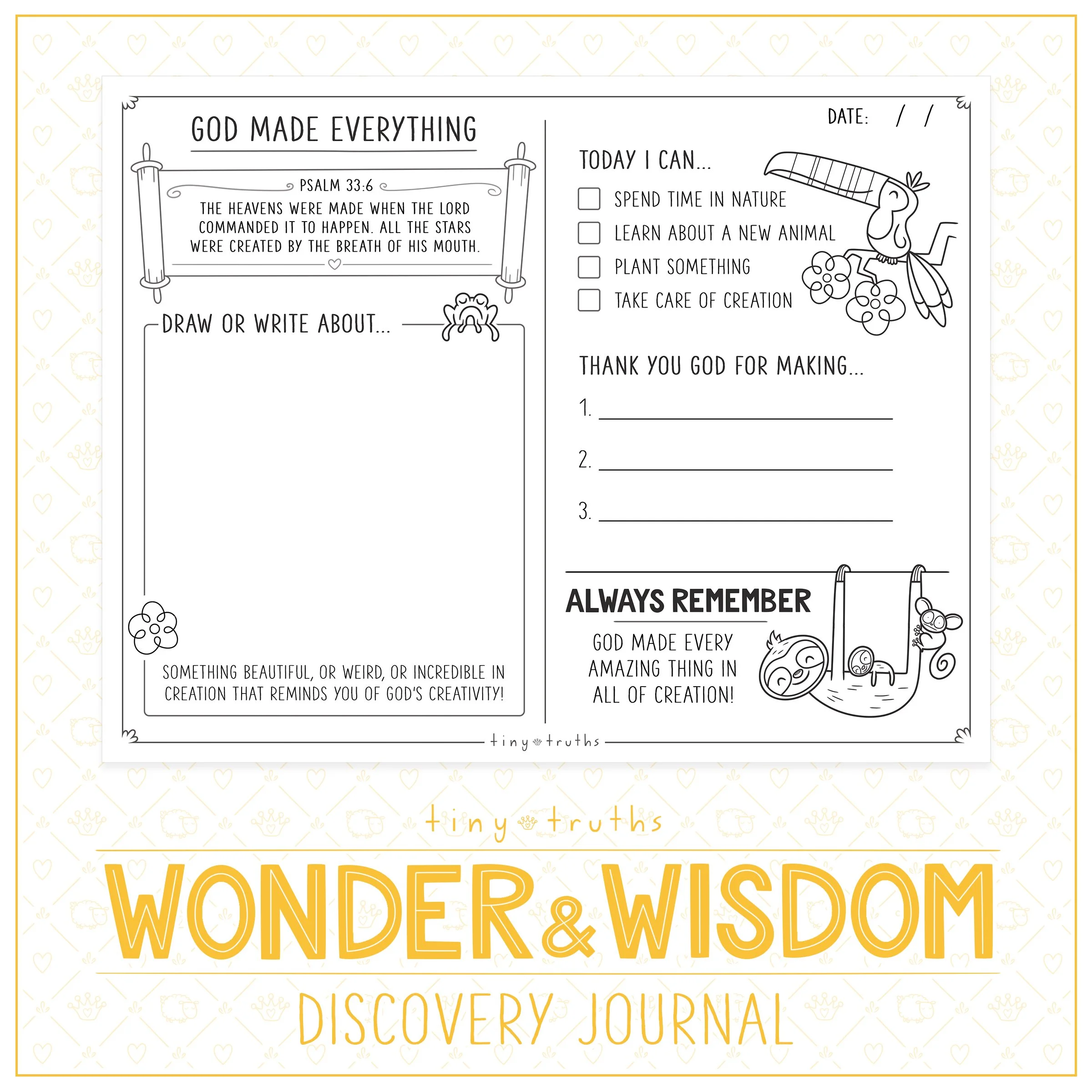 example of printable discovery journal page—God made everything