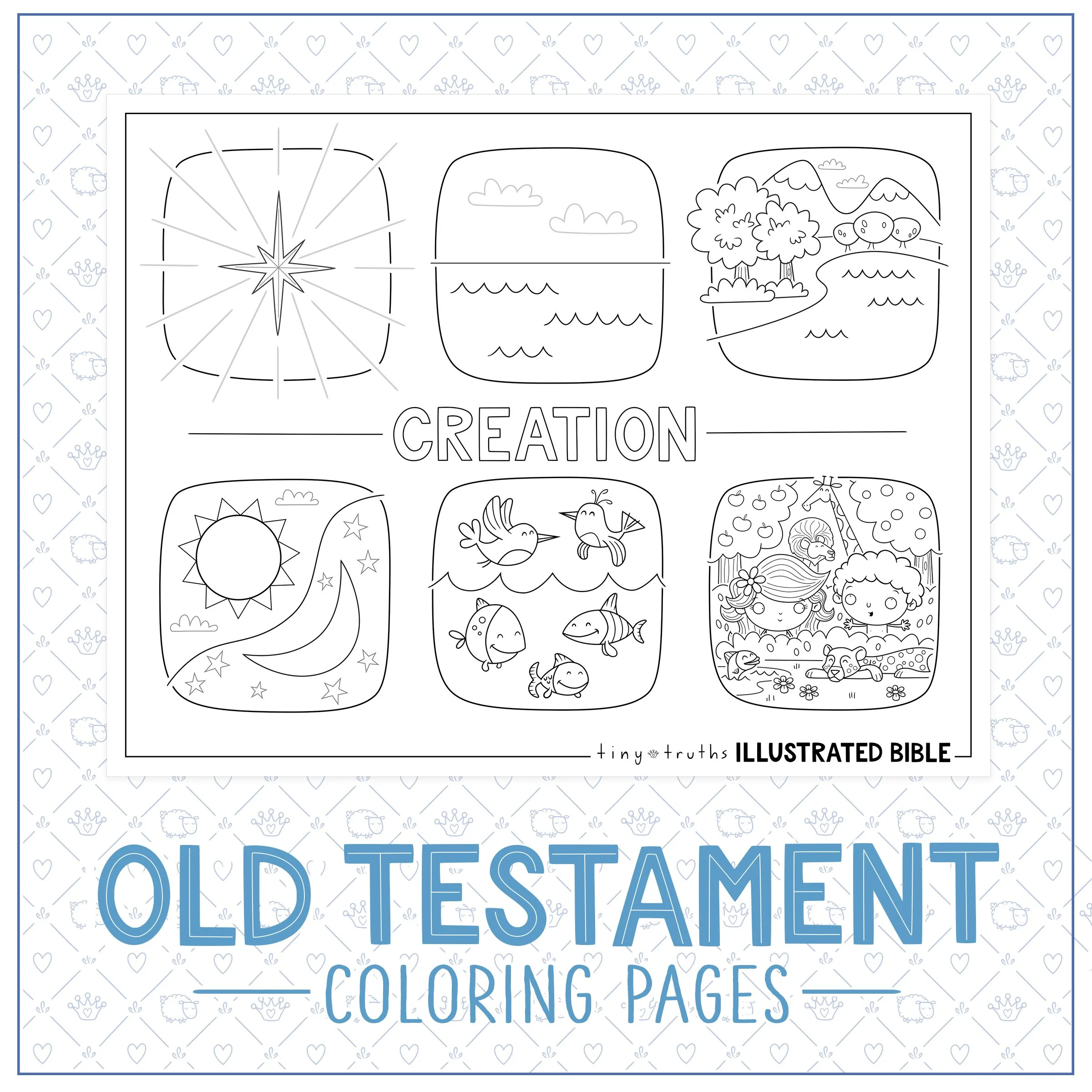 Example of printable Old Testament Bible Story colouring pages—creation
