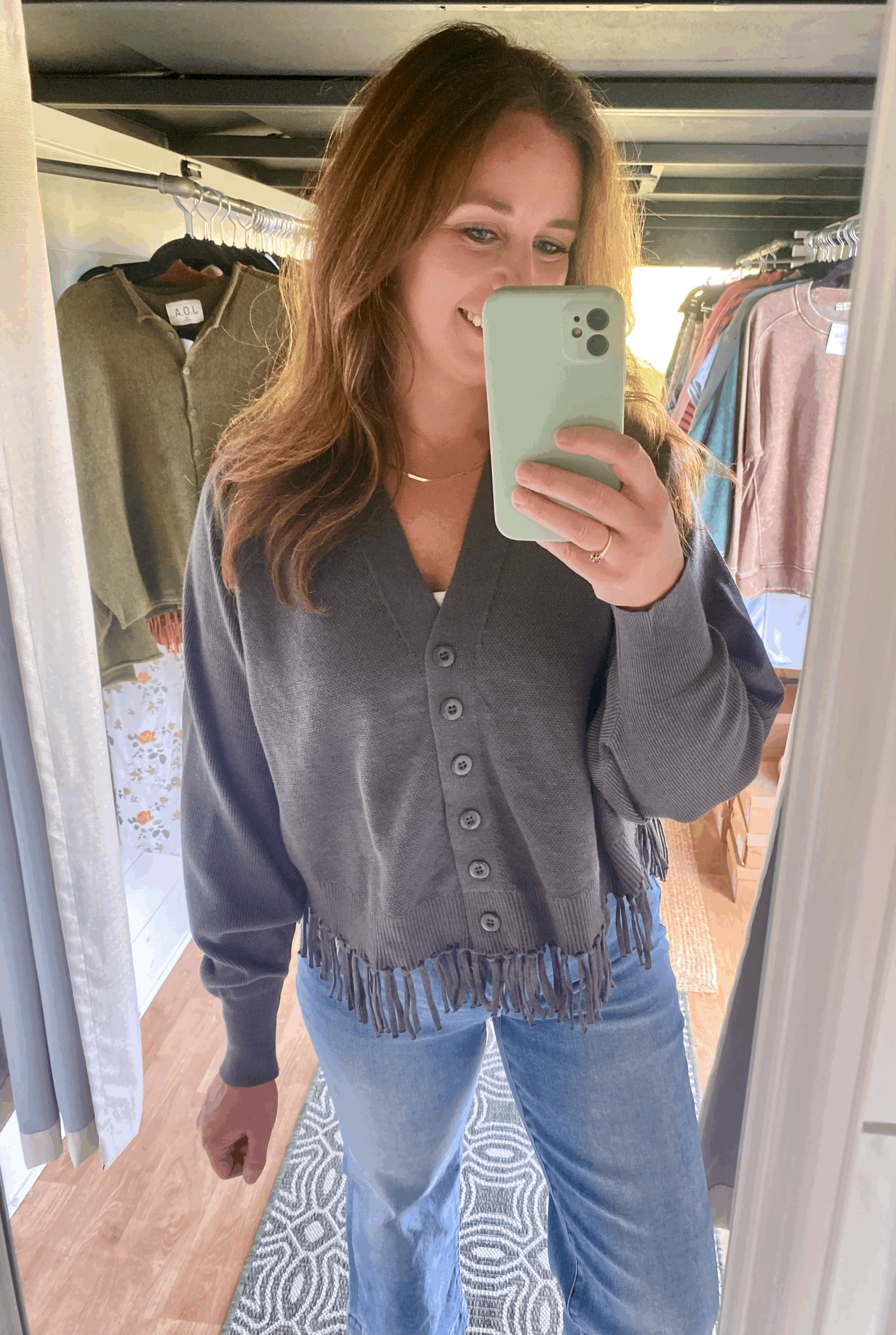 Charcoal Charm Fringe Sweater