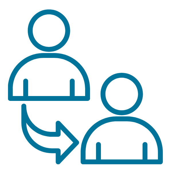 Icon of two people with an arrow pointing from one to the other, representing transfer or handoff.