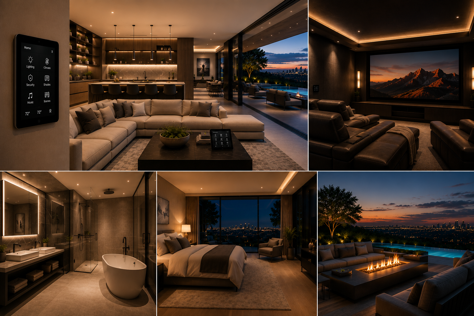 Modern luxury home interior with smart home control panel and automated lighting by Innova