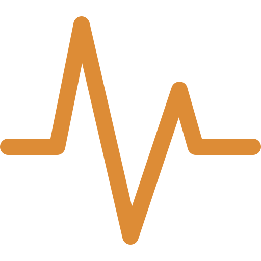 A stylized heartbeat or EKG line in brown on a black background.