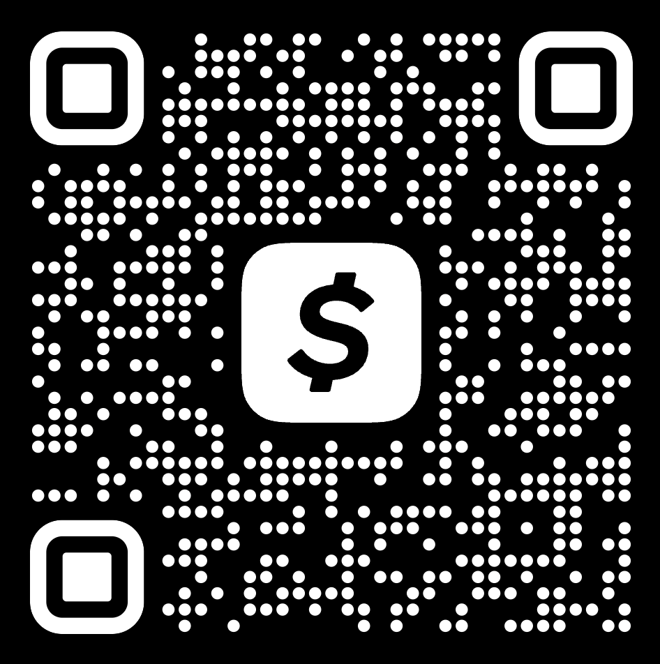 Black and white QR code with a dollar sign in the center, used for mobile payments or financial transactions.