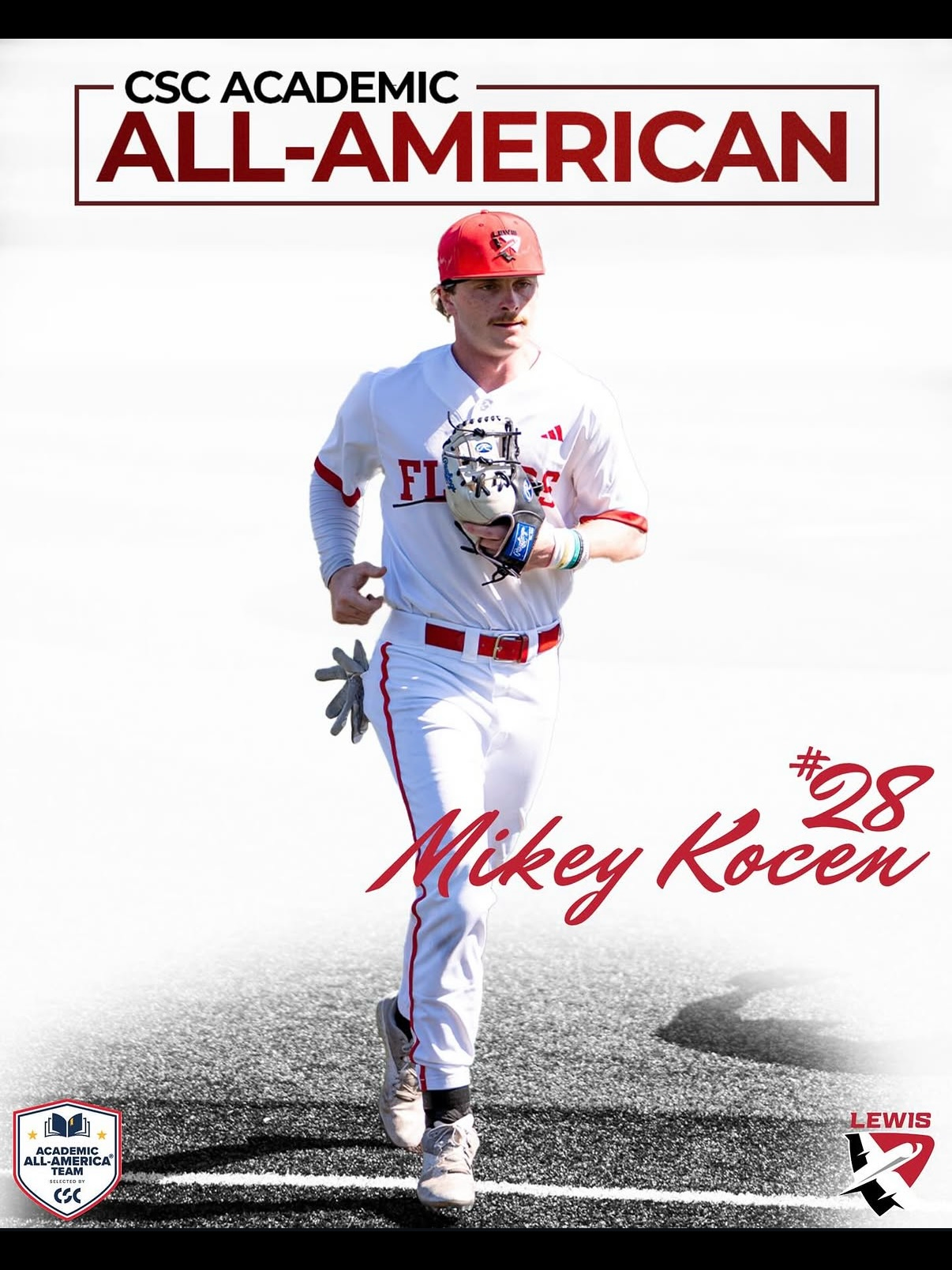 CSC Academic All-American, Mikey Kocen, #28, with Lewis University