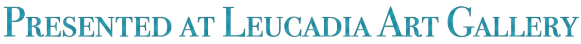Text reading 'Presented at Leucadia Art Gallery' in blue font against a light blue background.