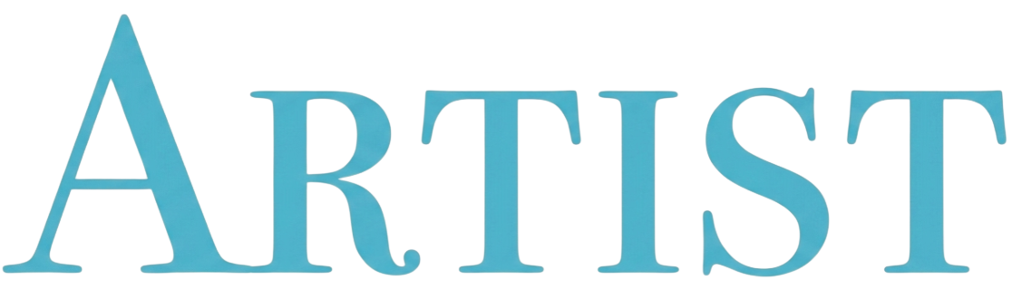 Text art spelling out 'ARTIST' in large stylized letters with a 3D effect, in shades of blue with a yellow accent on the letter 'I'.