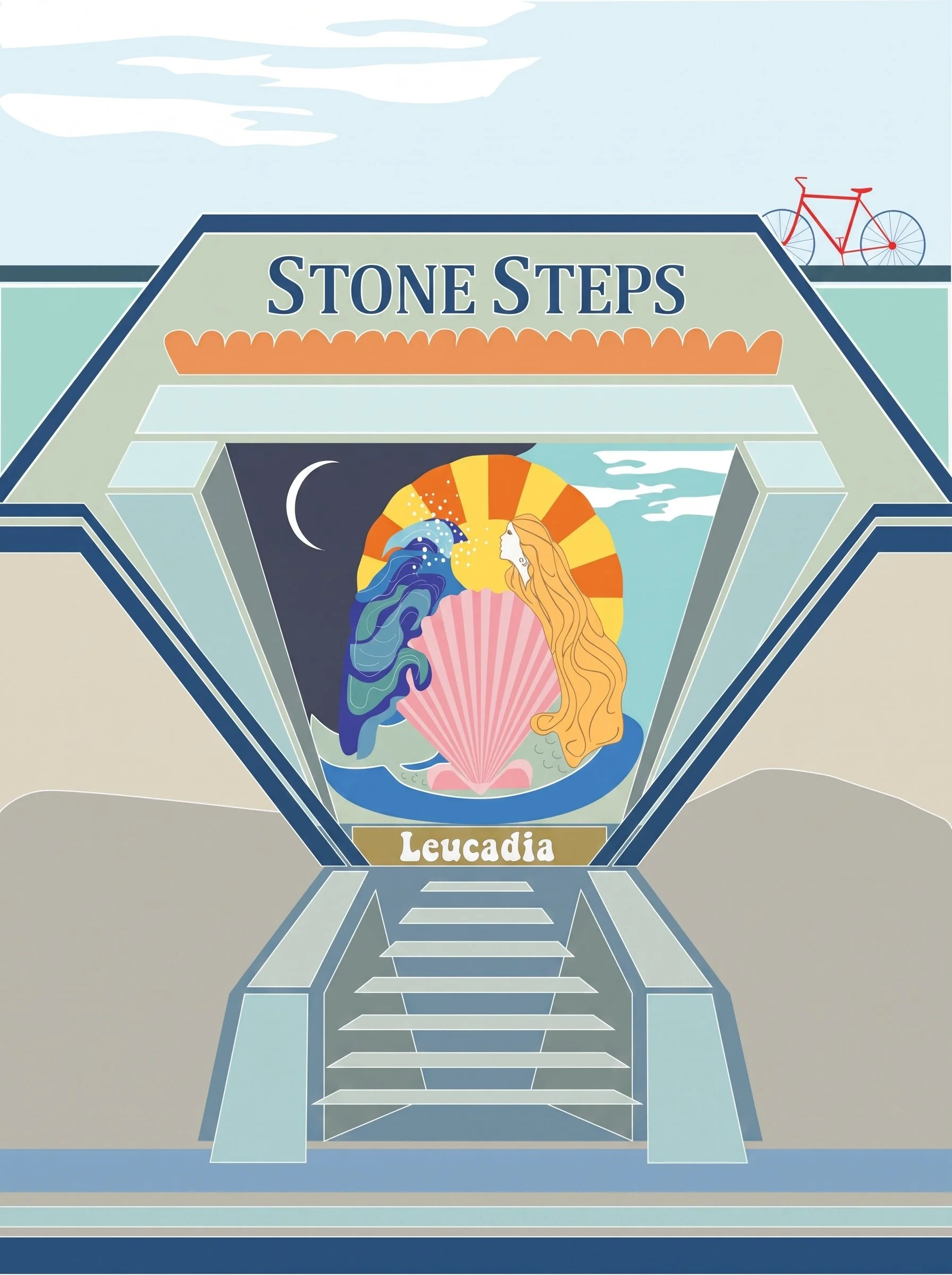 Graphic Art made by Judy Salinsky of, "The Original Stone Steps" mural, before defacing in southern California.
