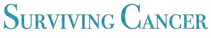 Text reading 'Surviving Cancer' in blue 3D letters