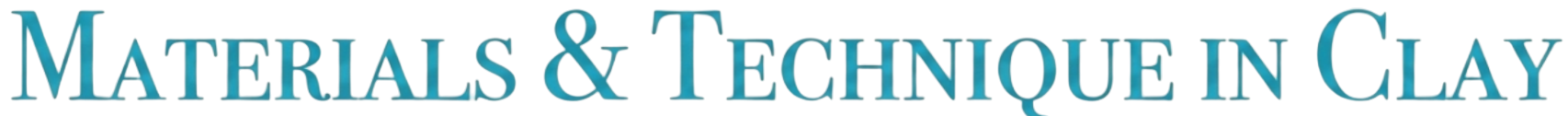 Text reads 'Materials & Techniques in Clay' in large, blue 3D letters on a light background.