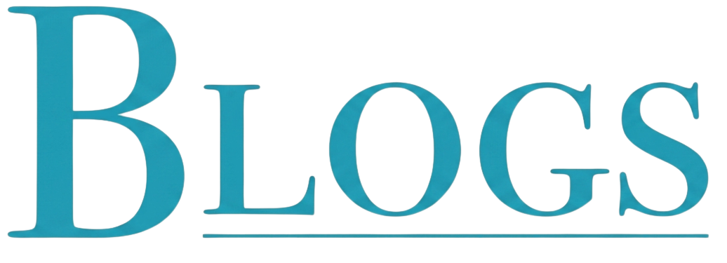 Text spelling out 'BLOGS' in prominent 3D blue letters with a yellow background.
