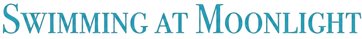 Text graphic reading 'Swimming at Moonlight' in blue 3D font.