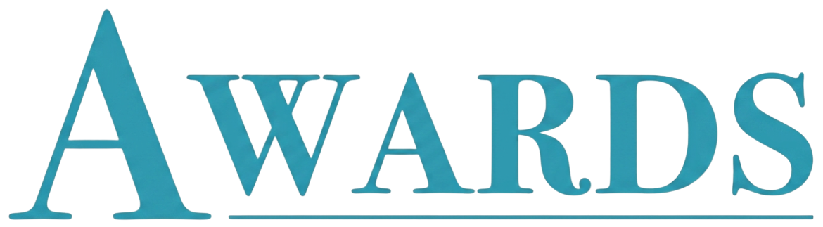 3D text spelling 'AWARDS' in large capital letters, with a glossy blue finish and shadow effect.