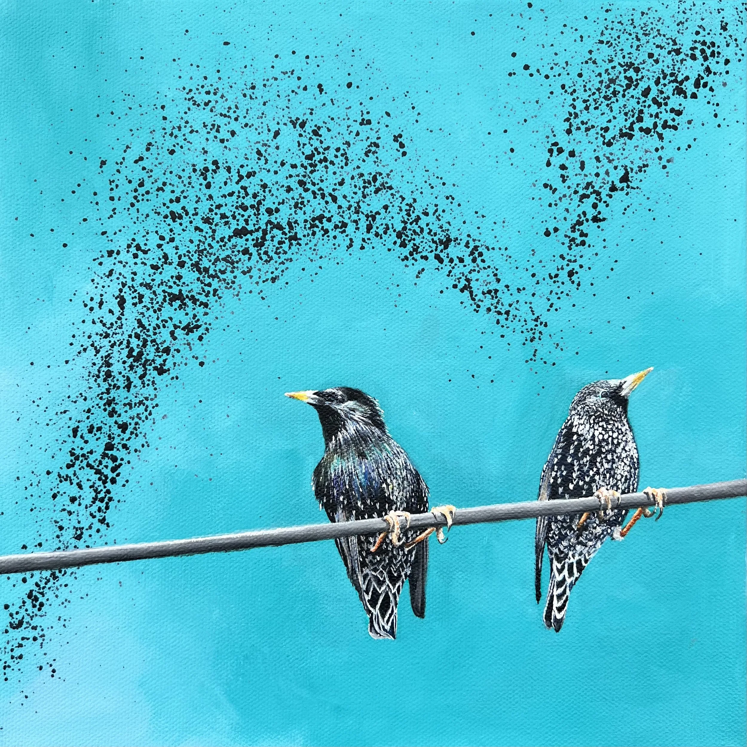 The Starling Pair (2025)
Acrylic and oil on canvas, 10x10 inch