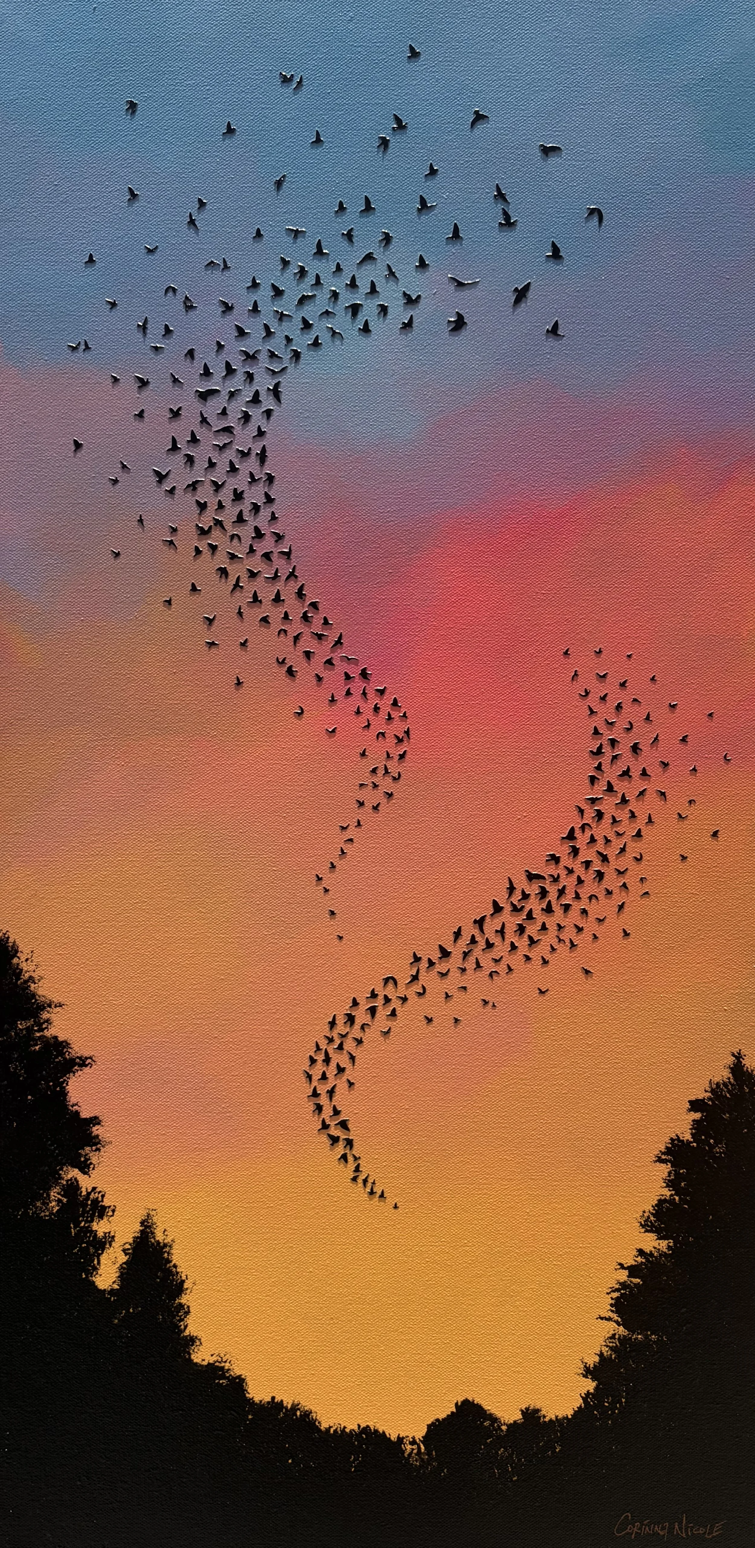 In the Theater of Air (2026)
Acrylic and paper on canvas, 30x15 inch