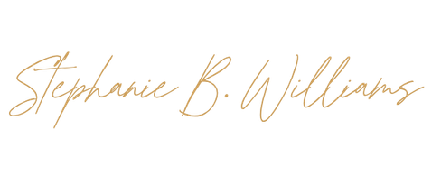 Gold cursive text reads 'Stefanie B. Williams' on a black background.