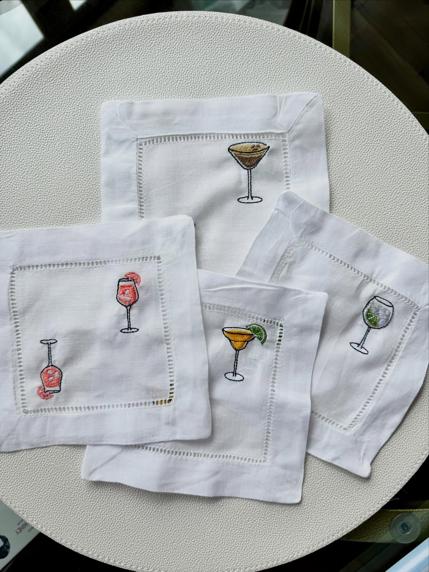 Embroidered Linen Cocktail Napkins