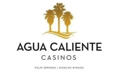 Logo for Agua Caliente Casinos featuring three palm trees and the location Palm Springs | Rancho Mirage.