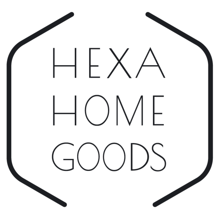 Logo with hexagon shape containing the text 'HEX A HOME GOODS'