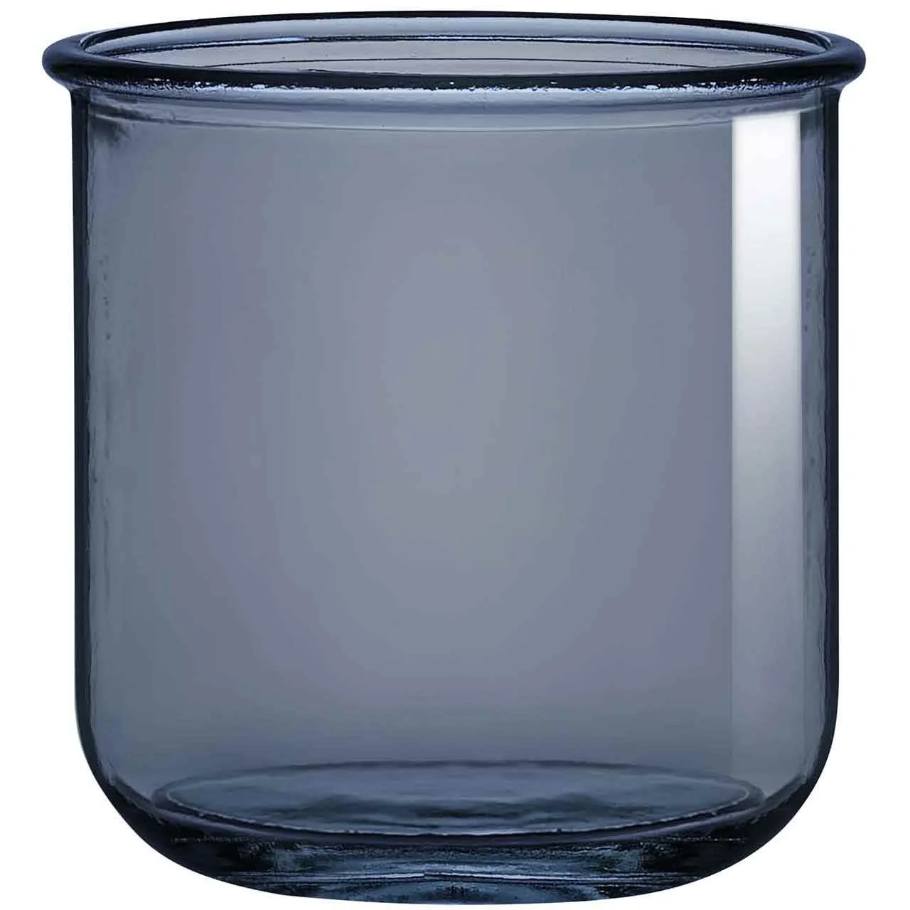 Close-up of a clear glass jar with a wide mouth and no lid.