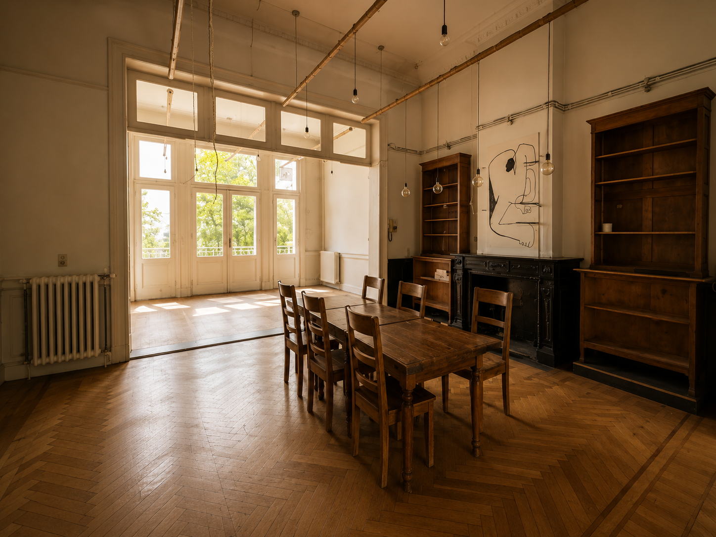 The charming former headmaster’s office beside the warehouse now known as the Raamtheater, located on the De Vrièrestraat side in Antwerp.