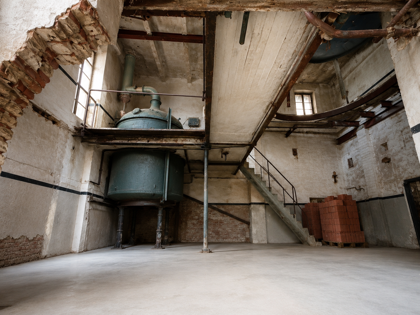 The authentic interior of the former De Baer Brewery in Sint-Niklaas, reflecting the site’s distinctive industrial architecture and brewing heritage.