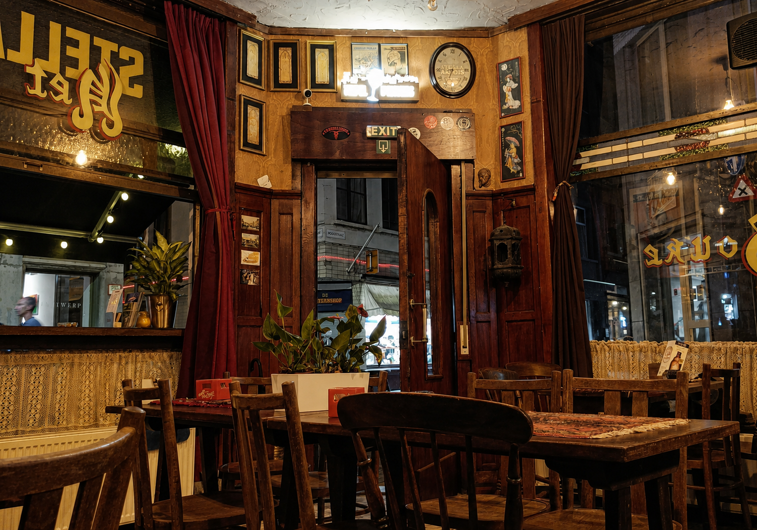The warm, authentic interior of Het Souke, a traditional Antwerp café located in a WAVE building.