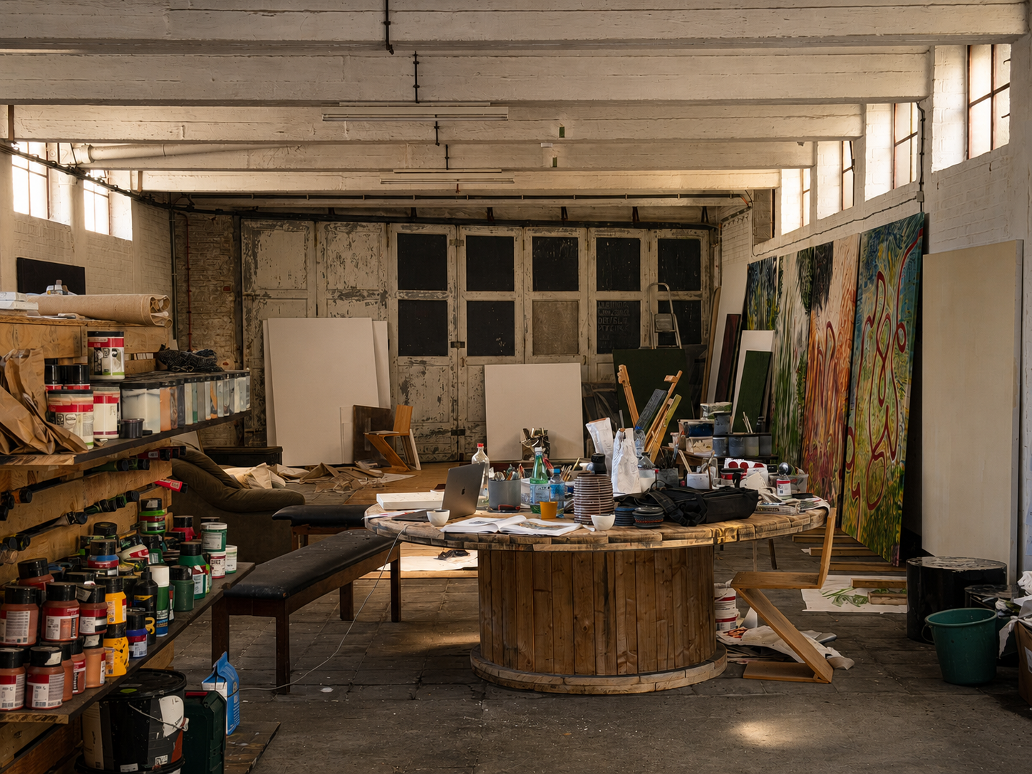 The studio of artist Francis Leenaert at the former De Baer Brewery in Sint-Niklaas, where contemporary art meets authentic industrial heritage.