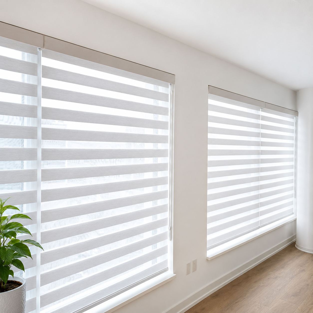 Zebra Blinds in Condo Living Room in Toronto by SKJ Home Solutions