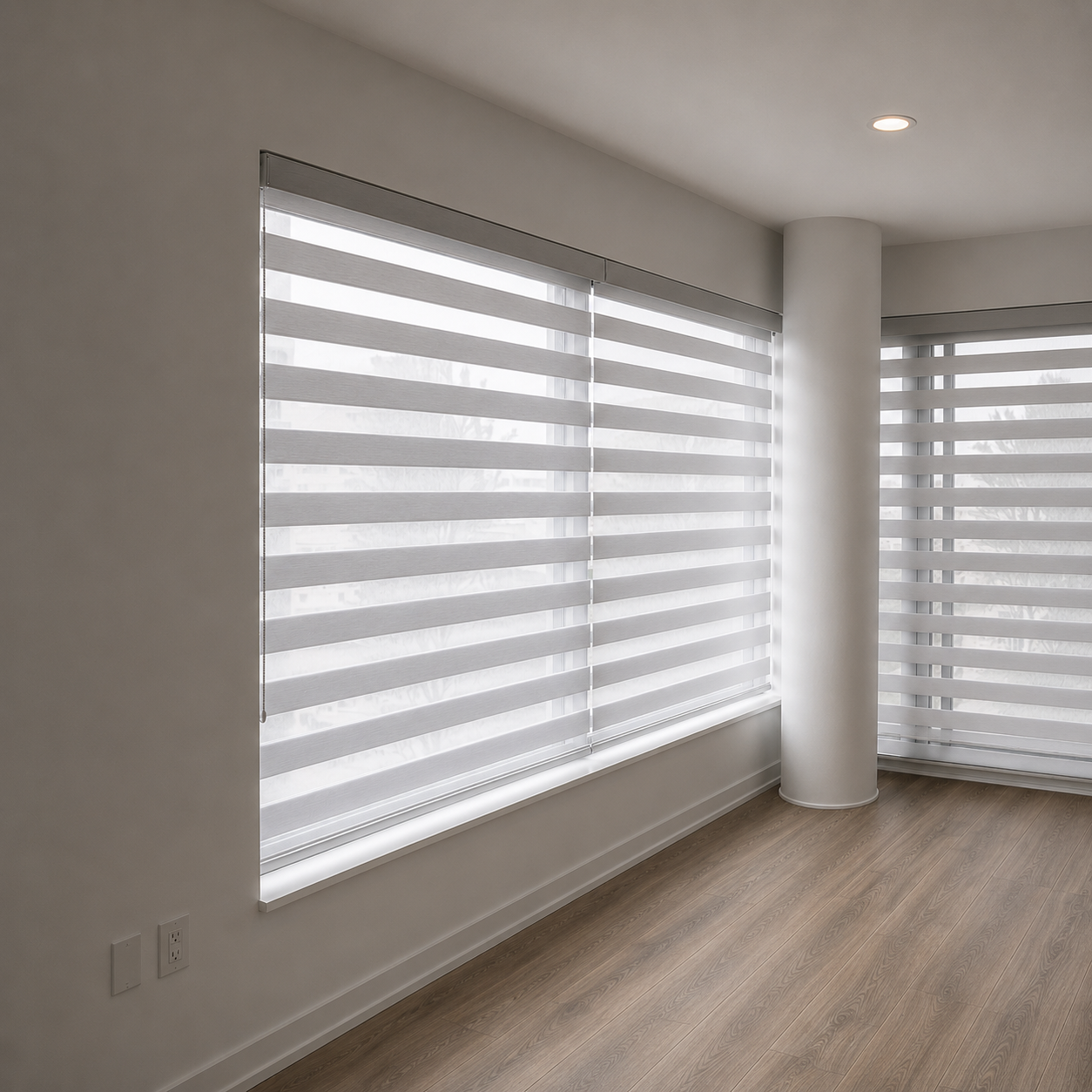 Zebra Blinds in Condo Living Room in Toronto by SKJ Home Solutions