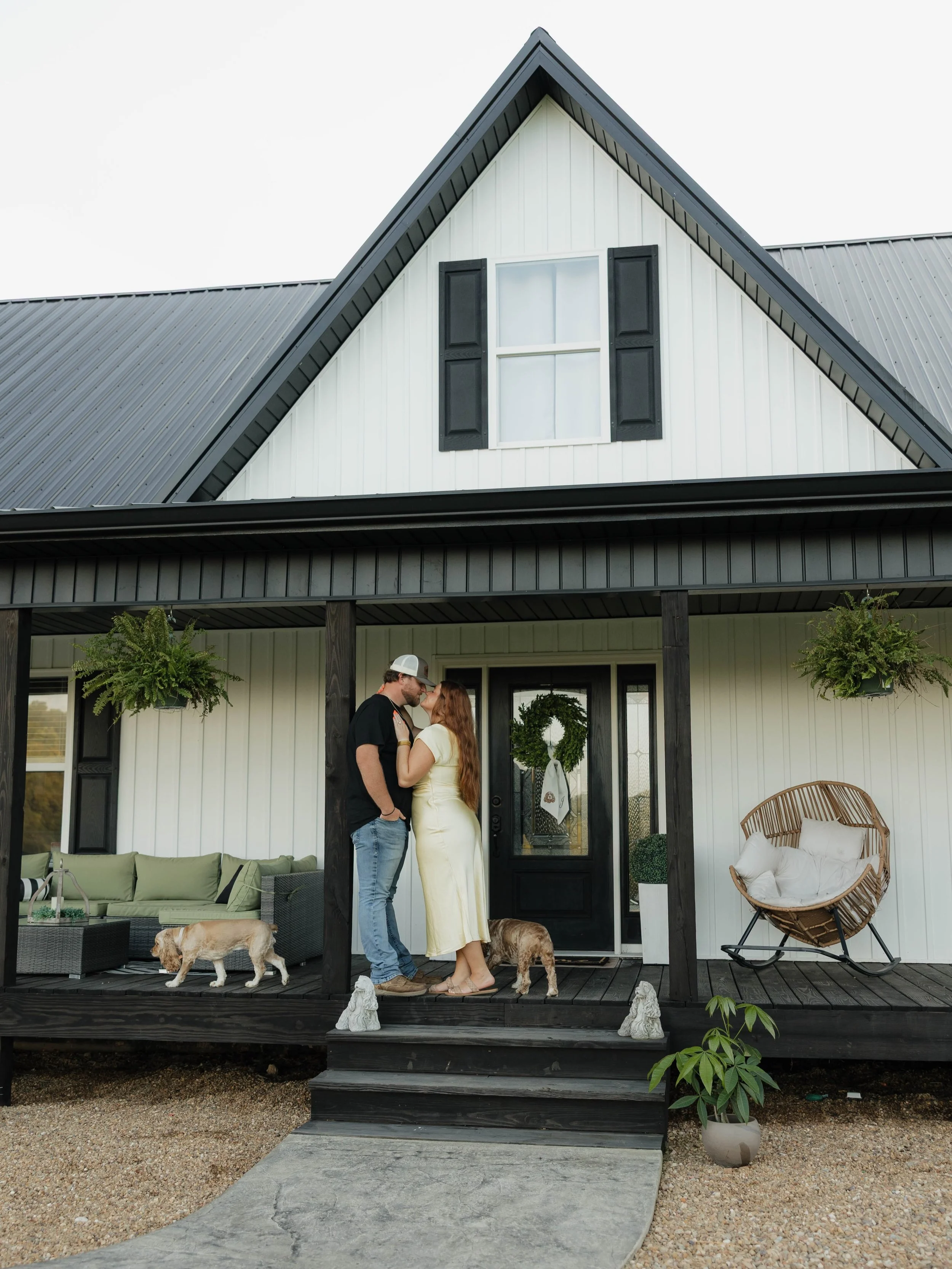When the &ldquo;needing updated pictures&rdquo; turns into the sweetest proposal!!! This night could not have been more perfect with their pups at the house they built! I am so excited for these two to start their forever 🤎💍