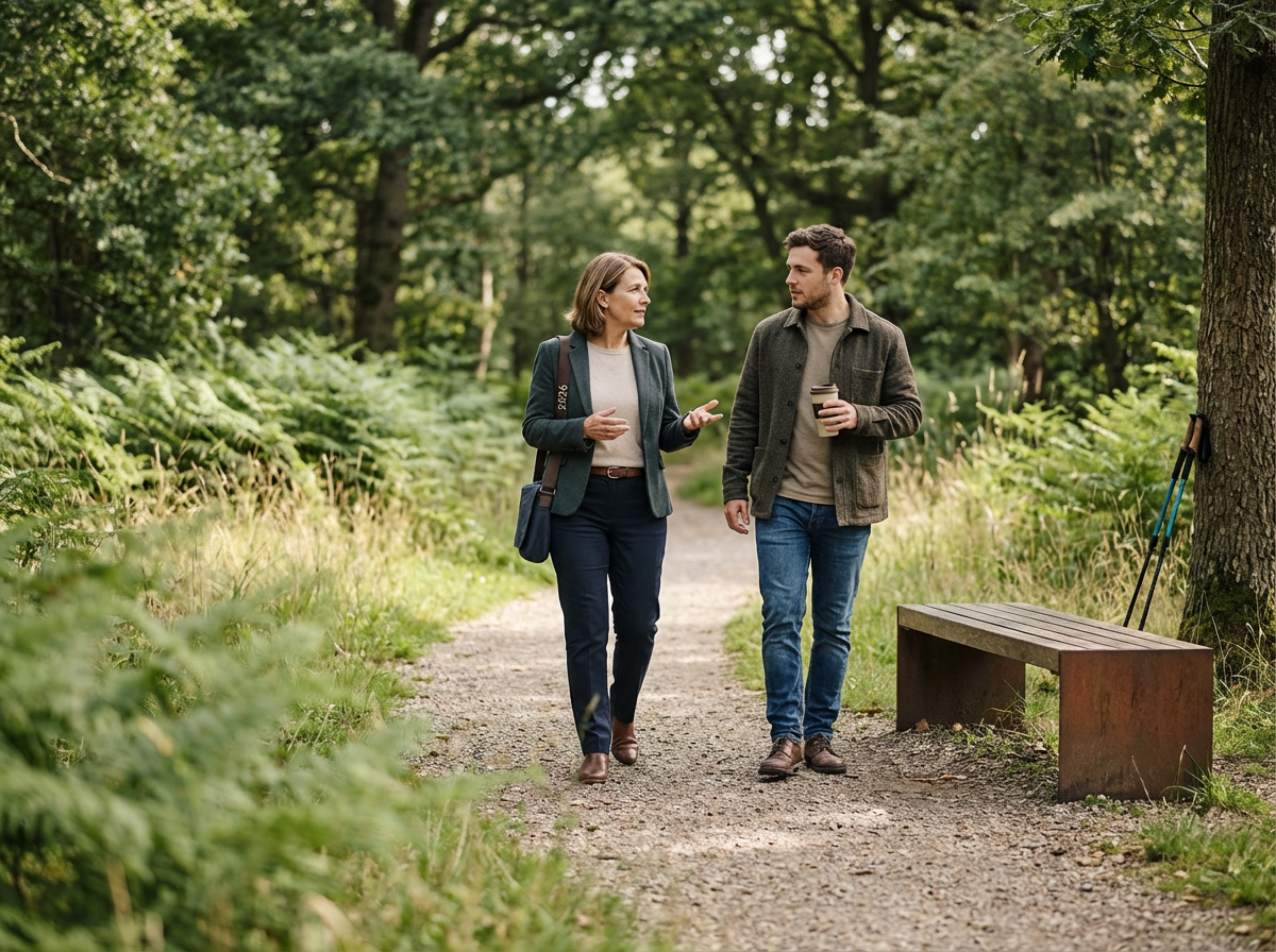 NeuroSpark Counseling client and support person walking together in nature – symbolizing recovery, emotional healing, and rebuilding life after TBI or ABI through compassionate therapy support.