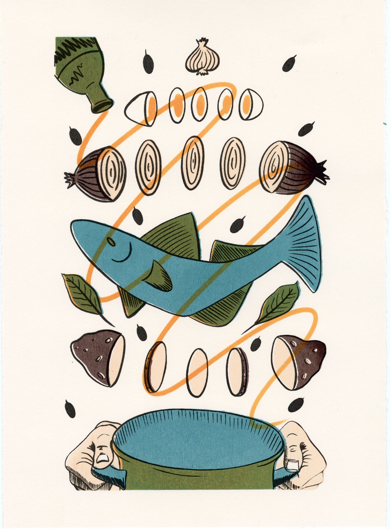 Bacalhau a Gomes de Sa, Screenprint, 9x12", 2022