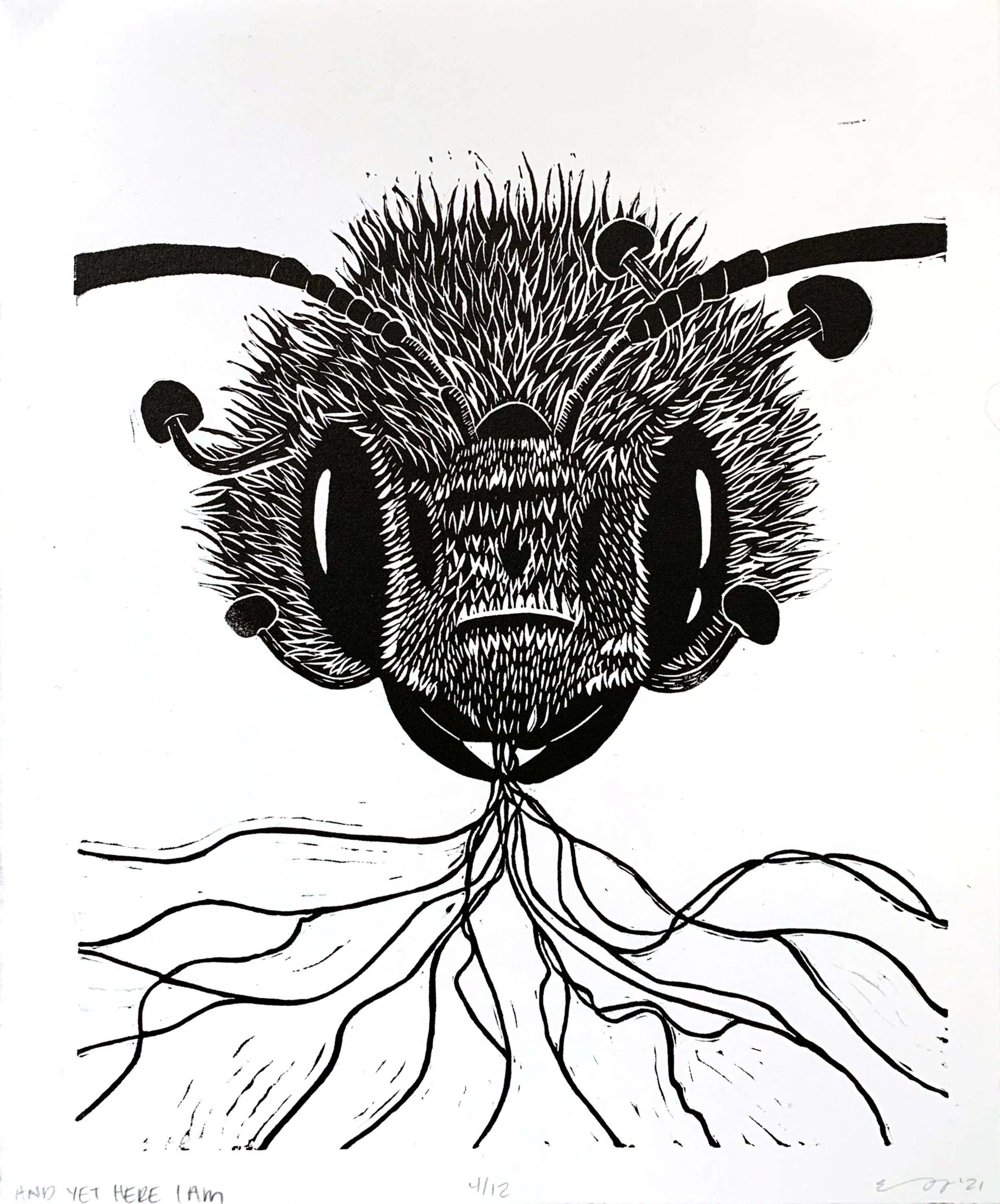 And Yet Here I Am, Linocut, 10x12", 2021