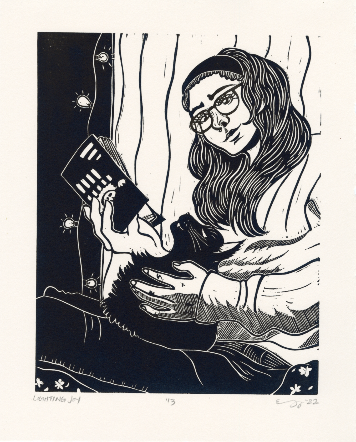 Lighting Joy, Linocut, 10x12", 2022