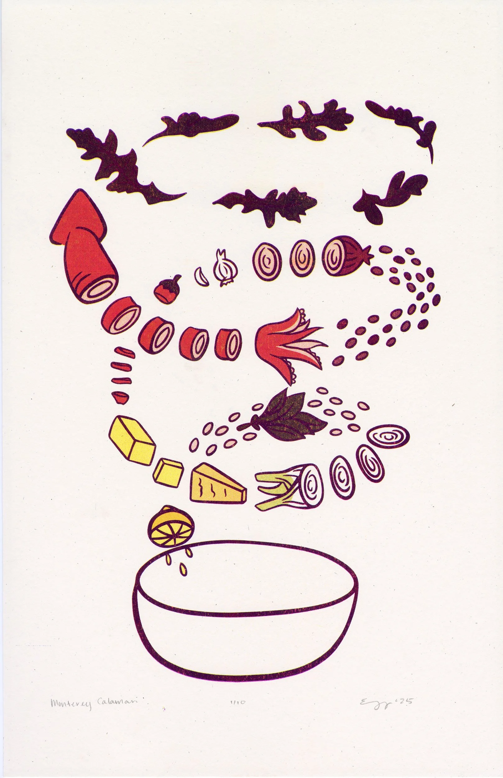 Monterey Calamari, Risograph, 11x17", 2025