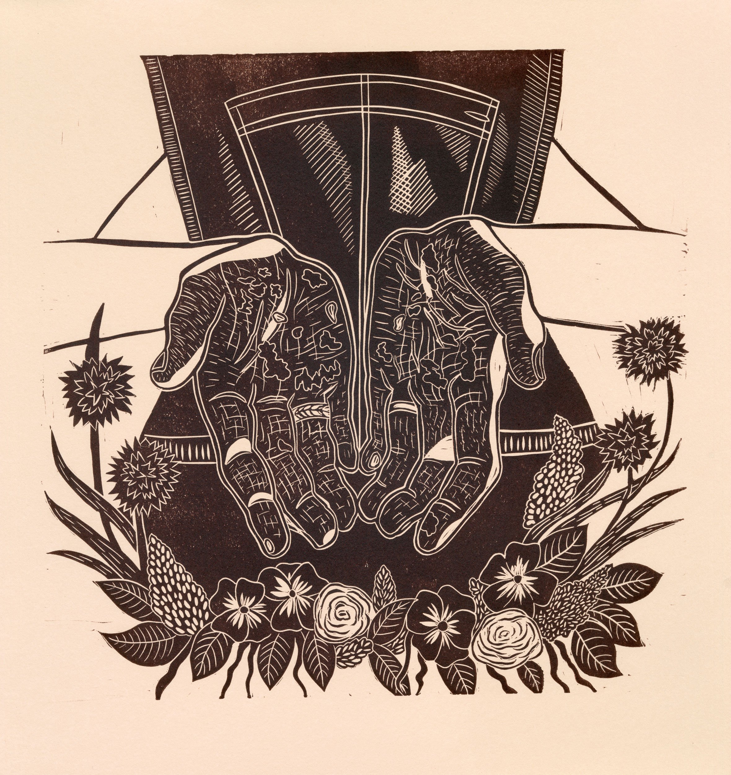 Wounds in Bloom, Linocut, 14x14", 2022