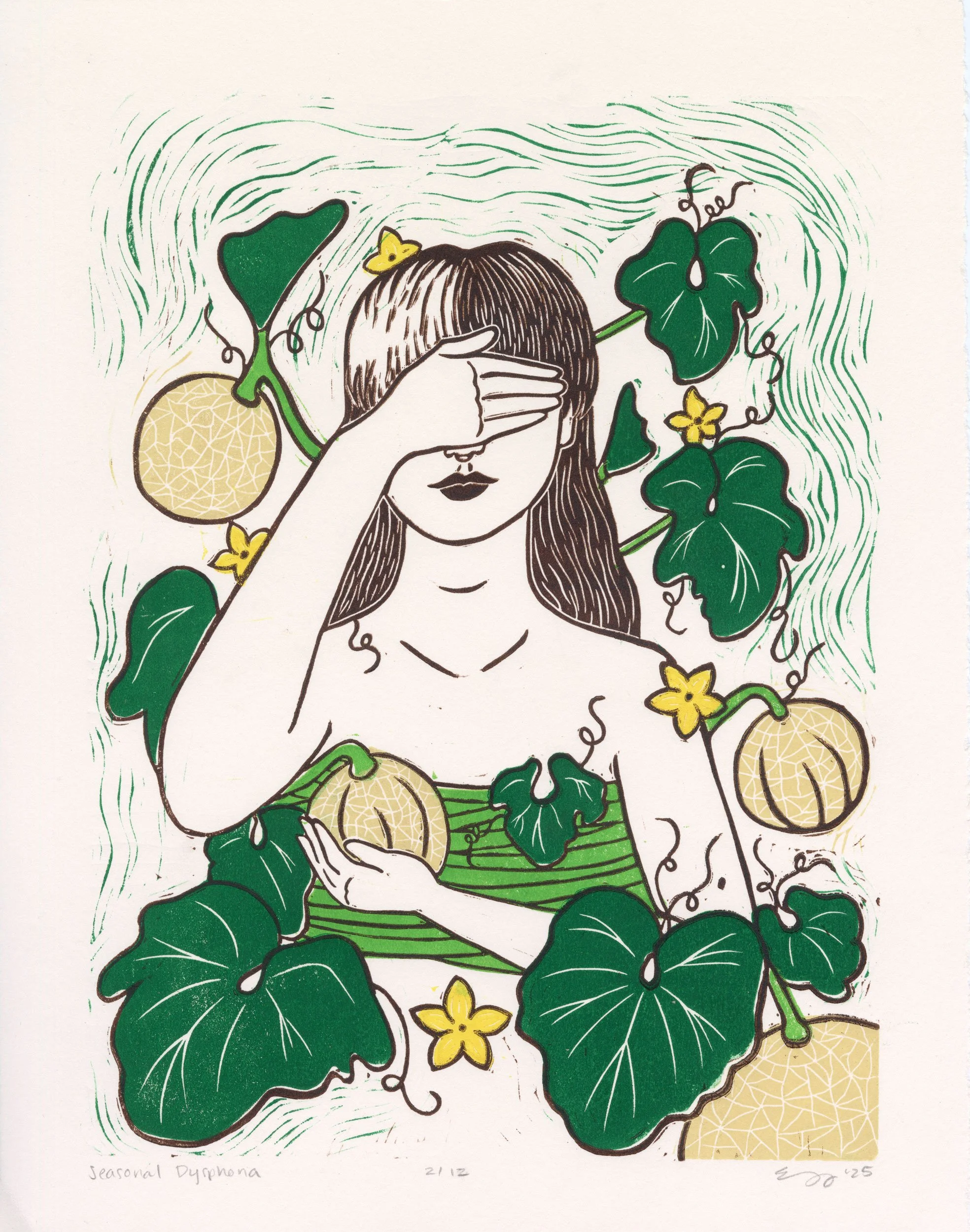Seasonal Dysphoria, Linocut, 11x14", 2025