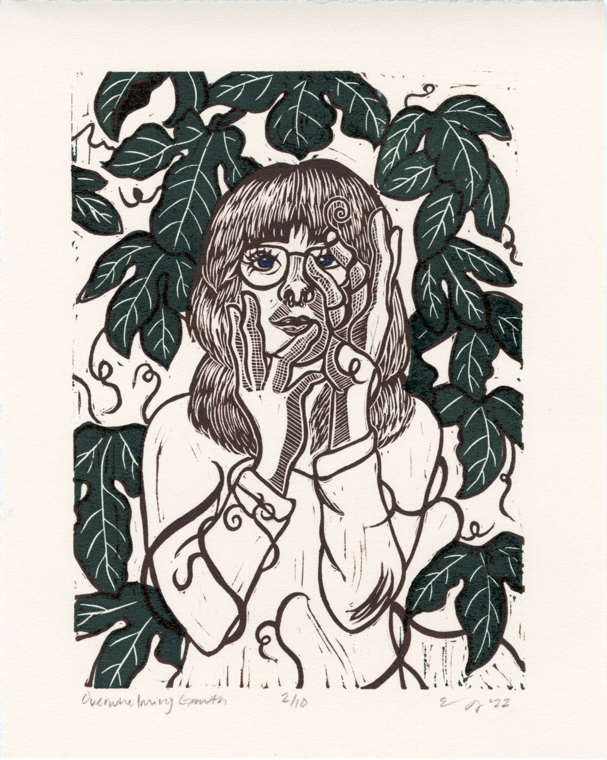 Overwhelming Growth, Linocut, 8x10", 2022