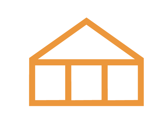 A simple line drawing of a house with a triangular roof and three windows.