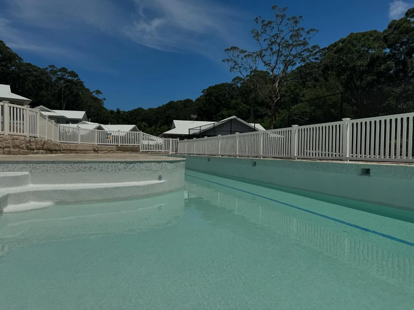 Flat top picket pool fence installed in time for Summer ☀️. Limited install spots available before Christmas. #atomicpvcfencing #coastalhamptons #hamptonsstyle #centralcoast #centralcoastpvc #pvcfence #centralcoastfence #centralcoastnsw #pvcfencing #