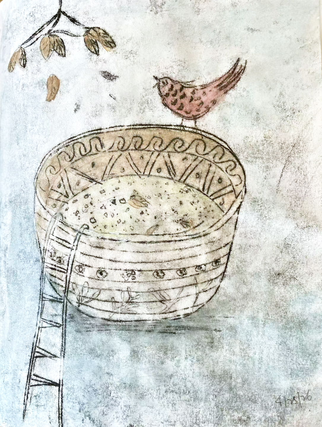 Oil Transfer & Watercolor