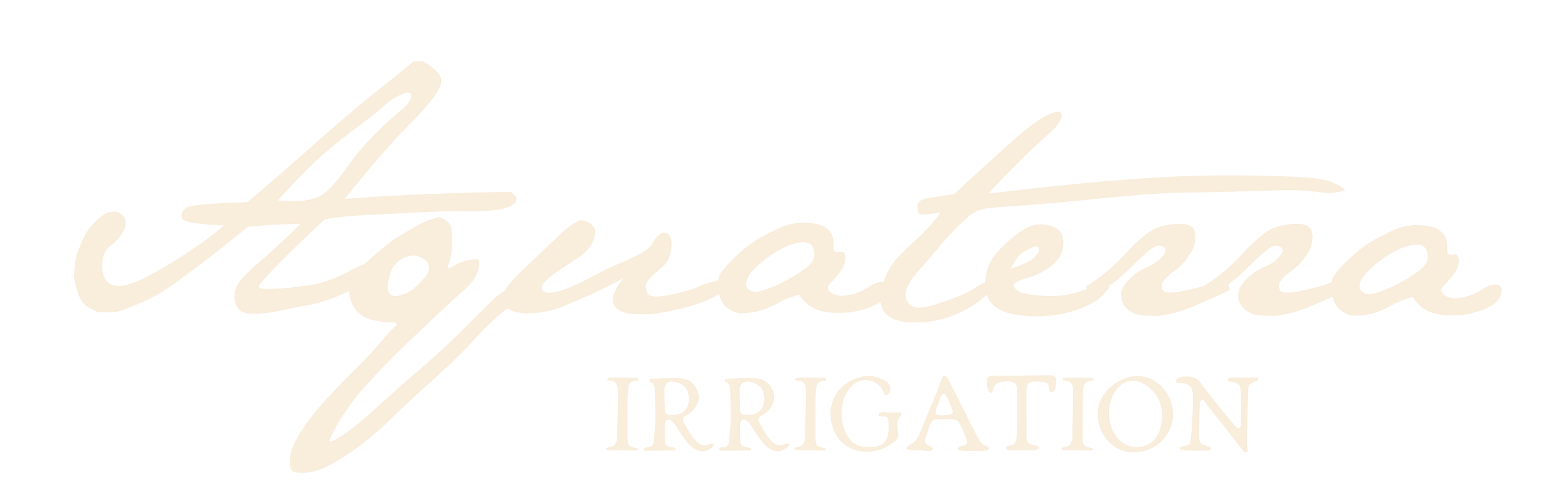 Logo for Aquatera Irrigation in beige cursive with smaller uppercase letters underneath.