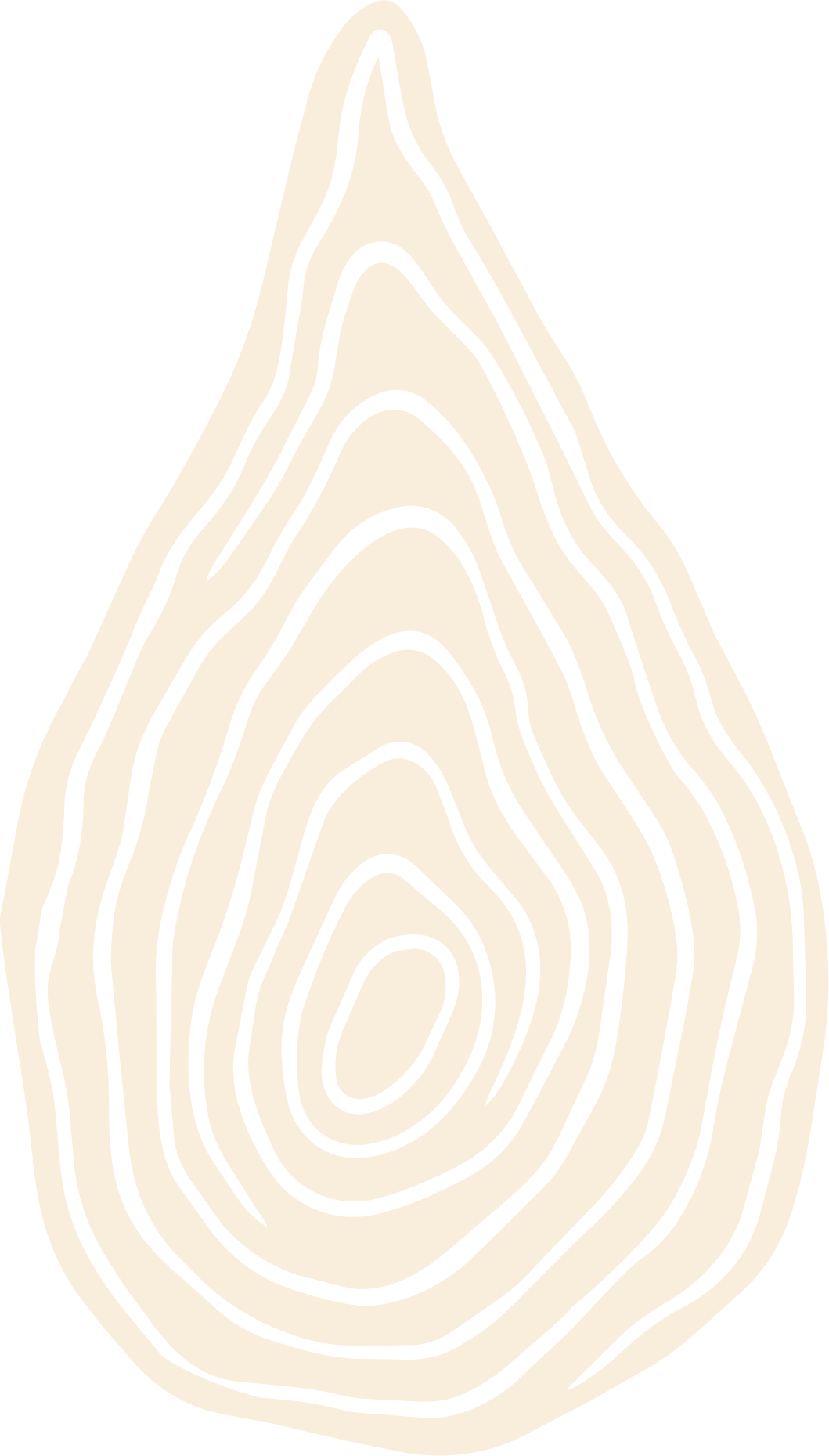 Line drawing of a droplet with the rings from a tree cross section inside