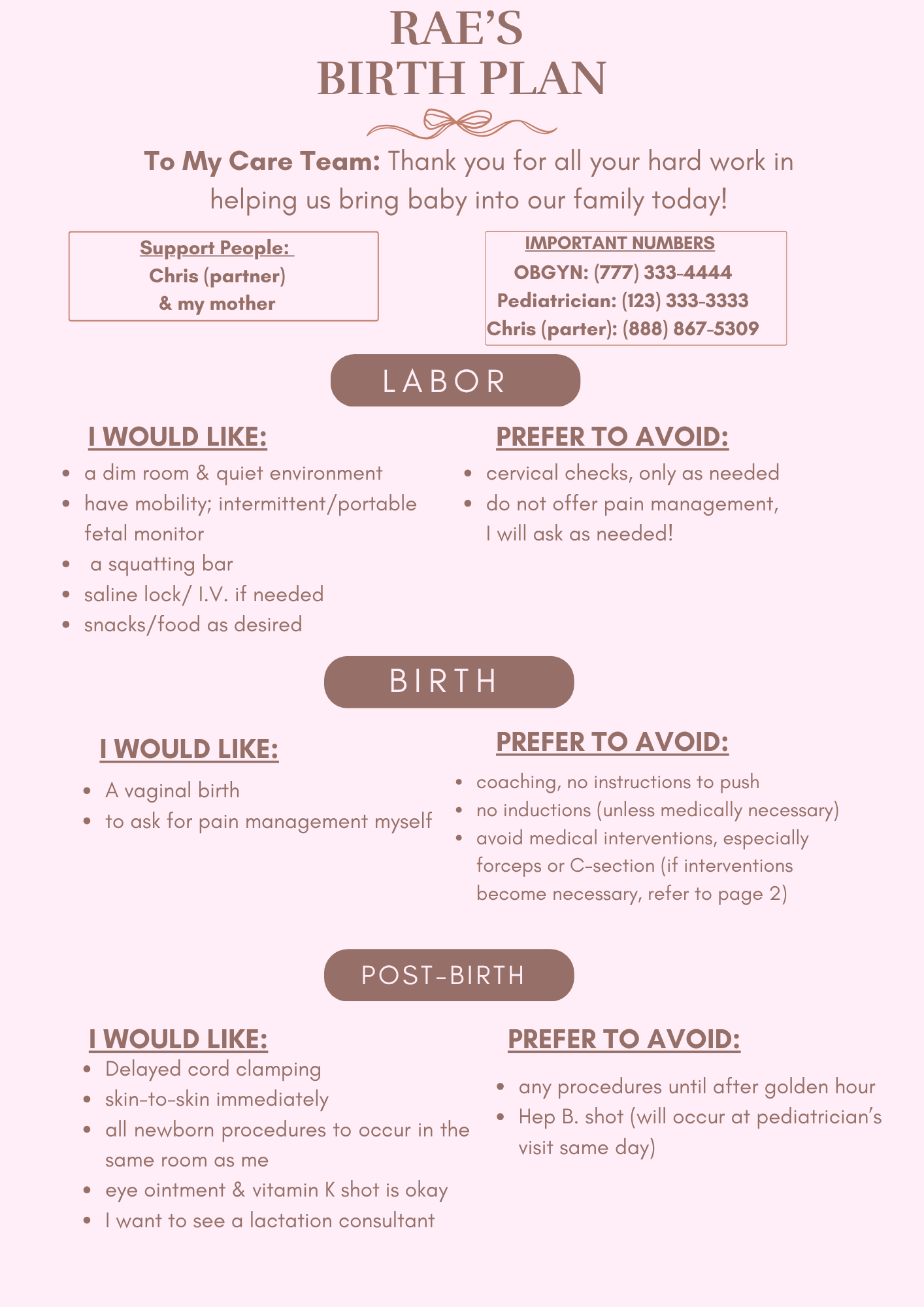 Birth Plan
