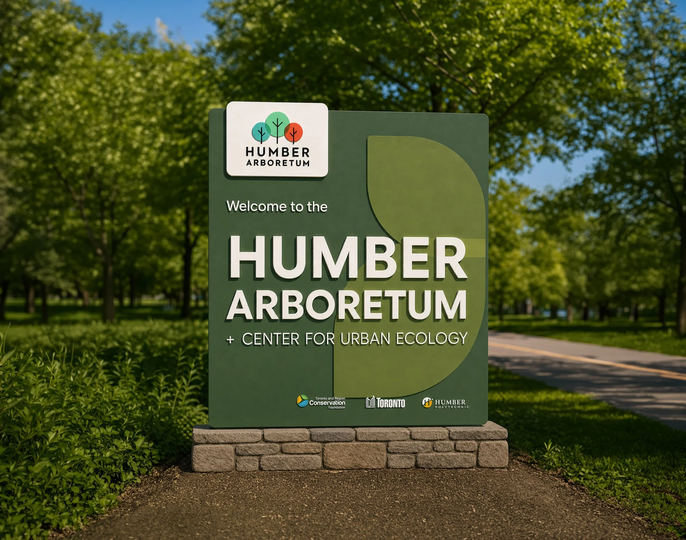 The entry sign at the main entry point of the arboretum