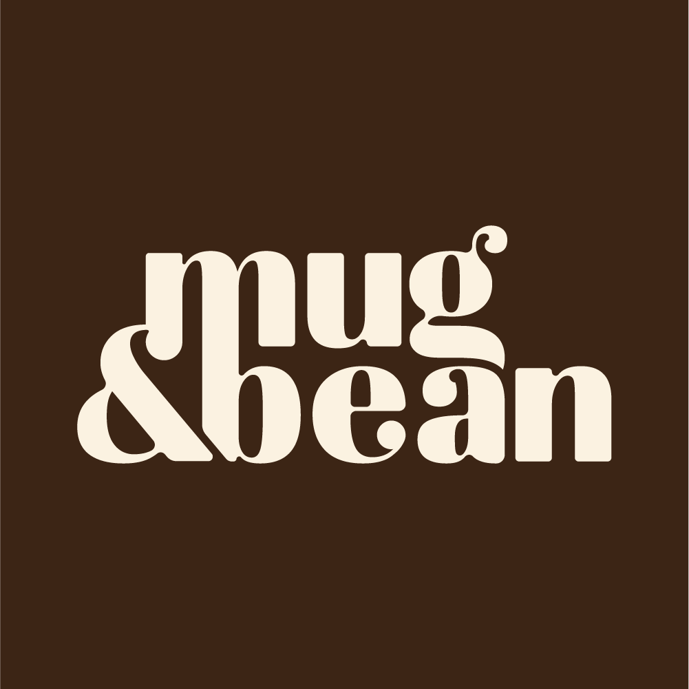 Mug & Bean wordmark logo using letters that flow together seamlessly to look cohesive and have a feeling of fluidity