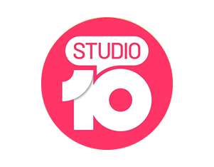 Studio 10 logo — Pink circular logo with the text 'STUDIO 10' inside.